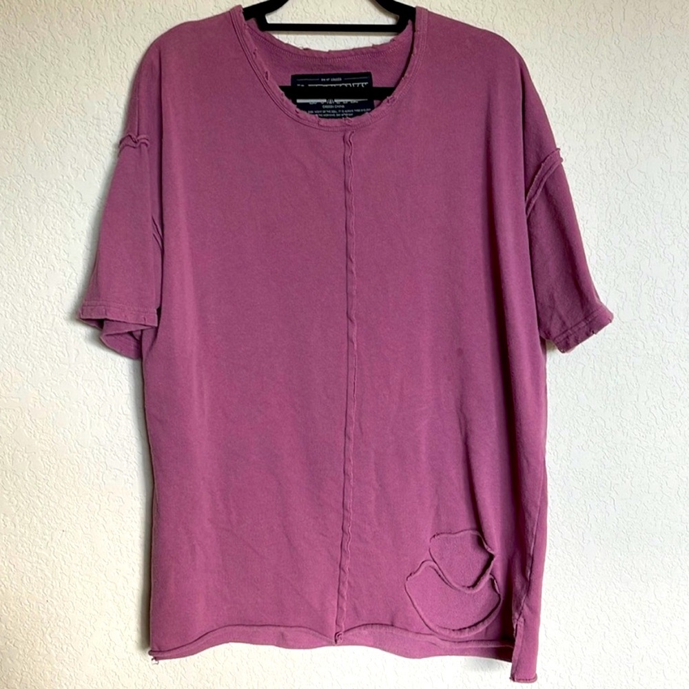 Urban Outfitters The Narrows Short Sleeve Distressed Sweatshirt in Dark Mauve